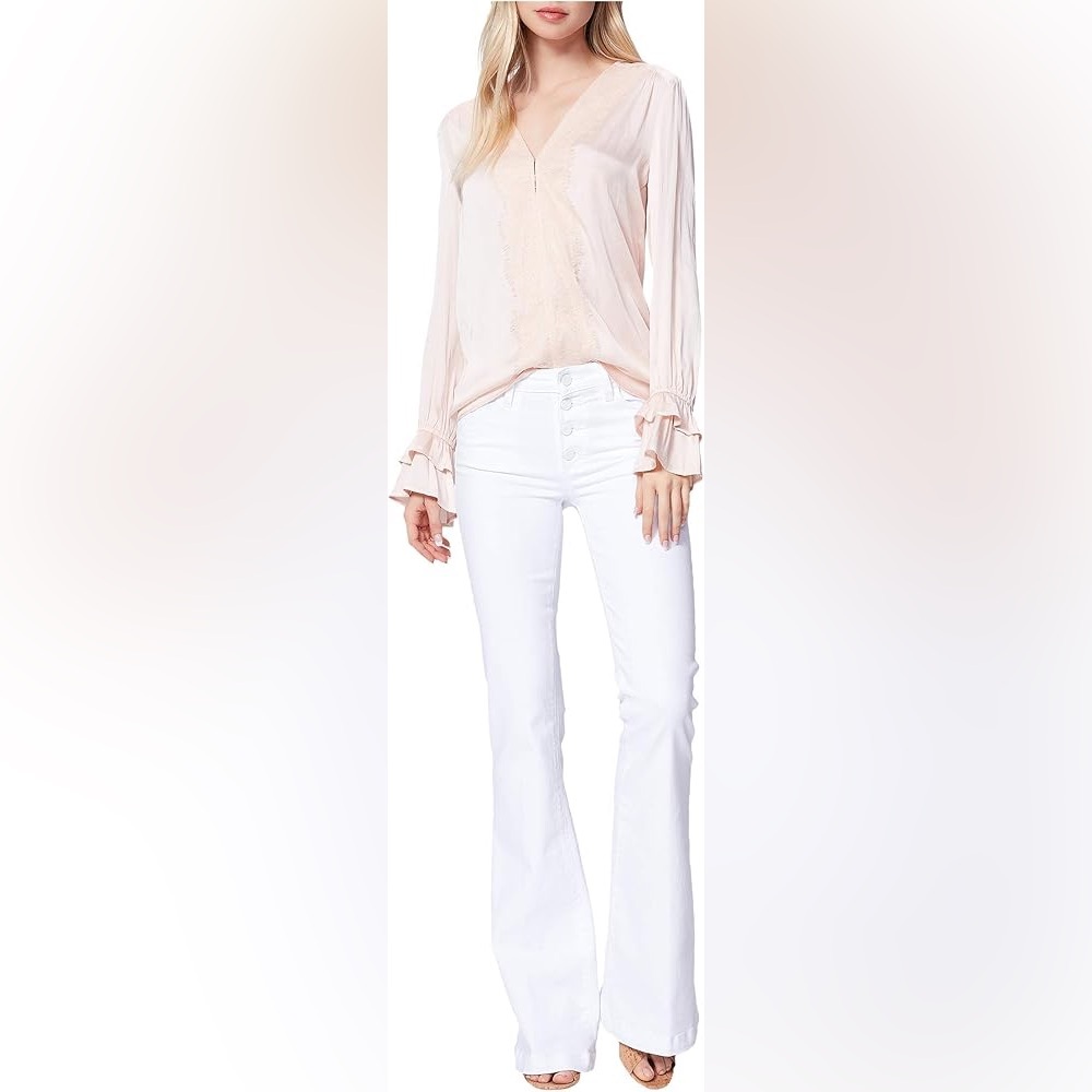 Paige Genevieve Jeans Women's 32 White Stretch High-Rise Flared Button Fly S9684
